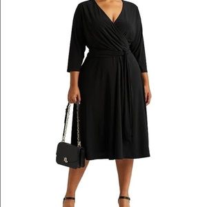 Lauren Ralph Lauren 3/4 Sleeve Belted Jersey Midi Dress